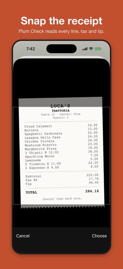 A restaurant receipt being scanned
