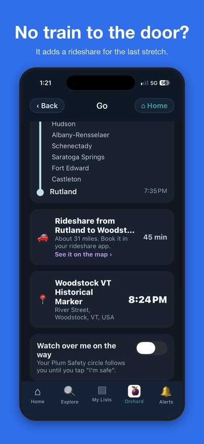 A rideshare from Rutland to Woodstock added at the end of the trip